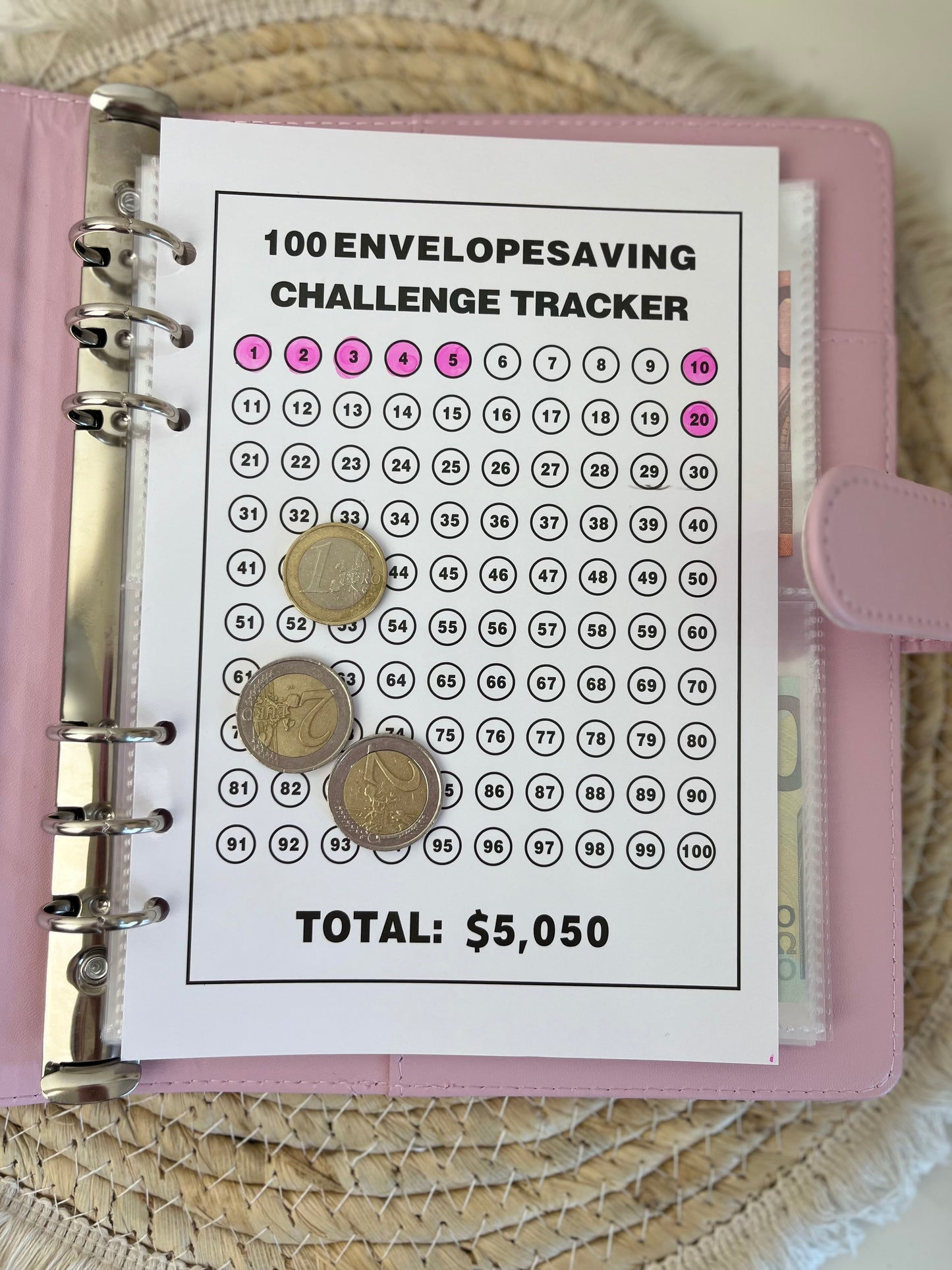 100 enveloppe challenge roze