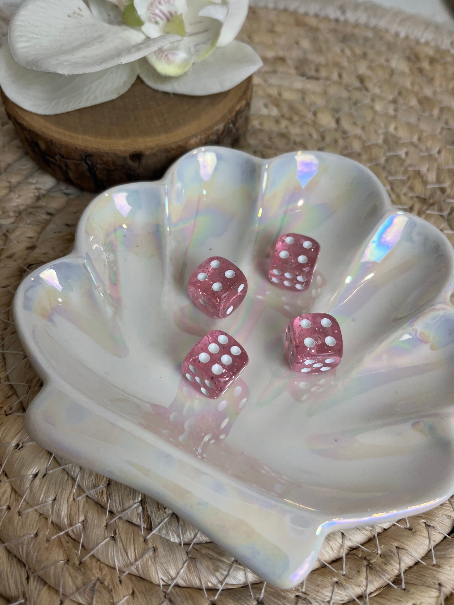 Dobbelstenen glitter roze