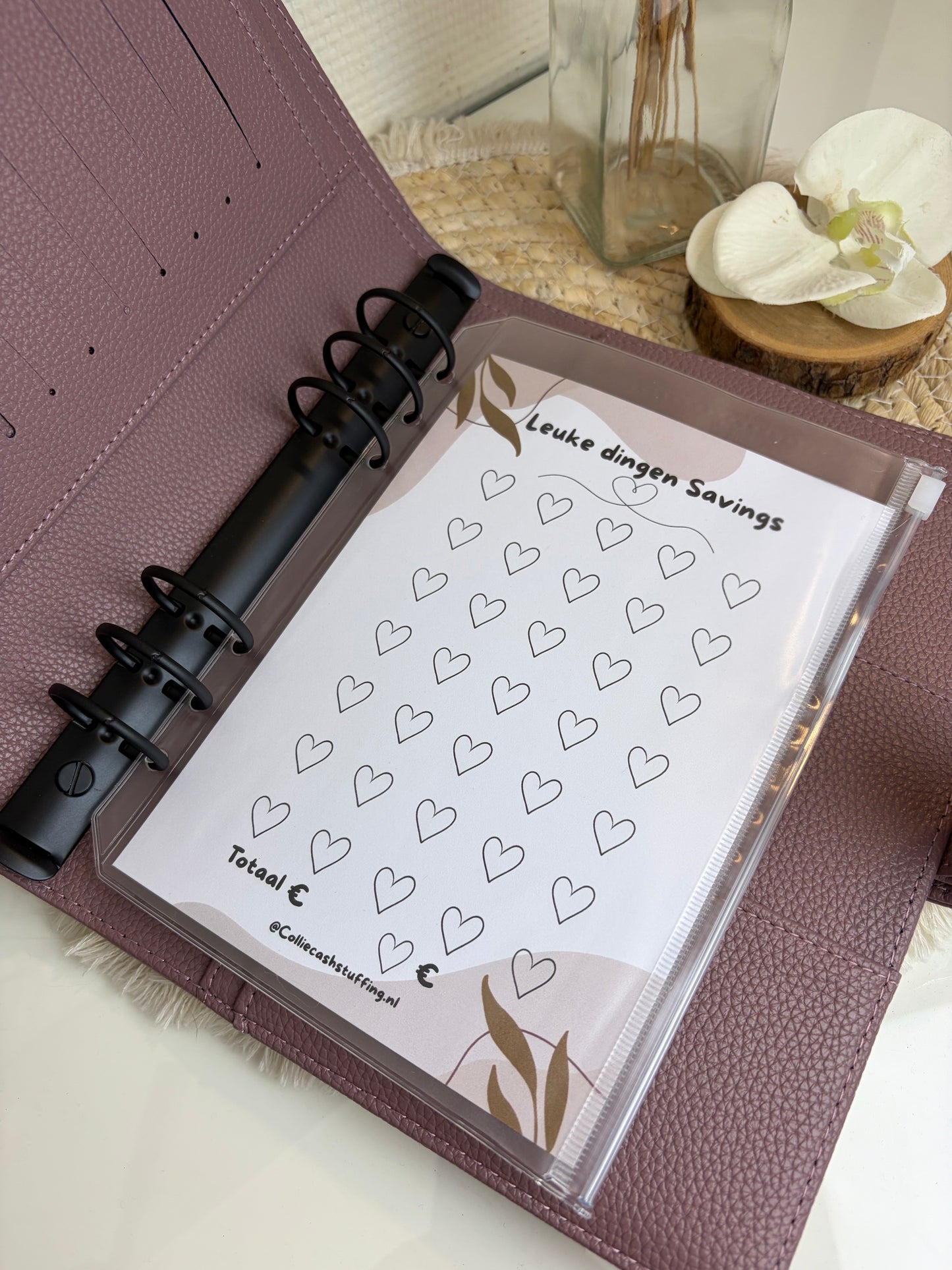 A5 binder dubbele drukknop mocca zwarte ringband