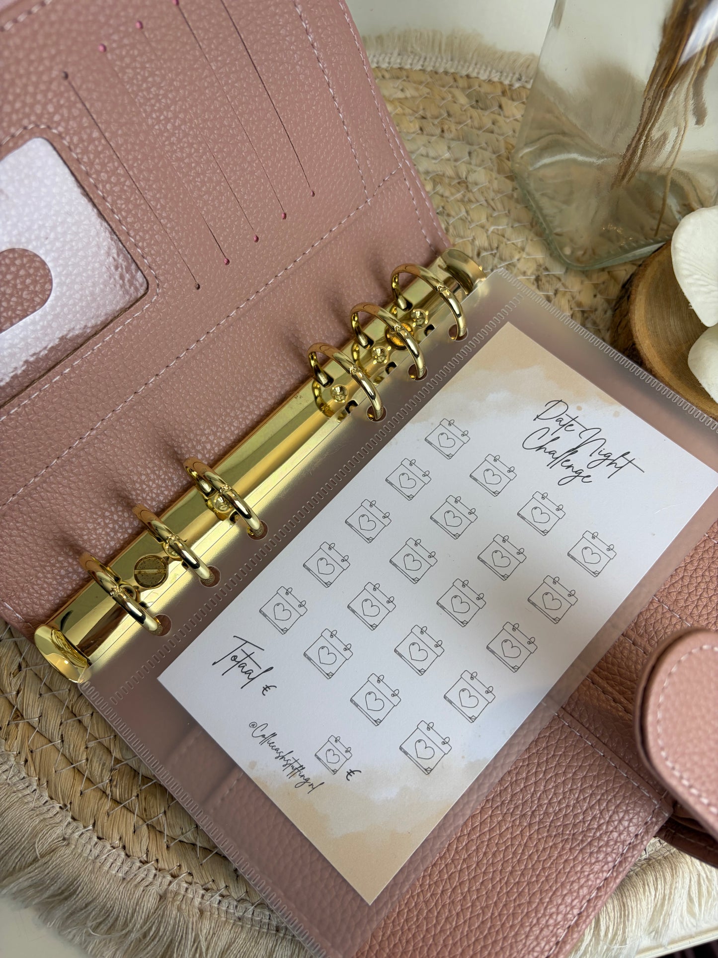 A6 binder dubbele drukknoop oud roze