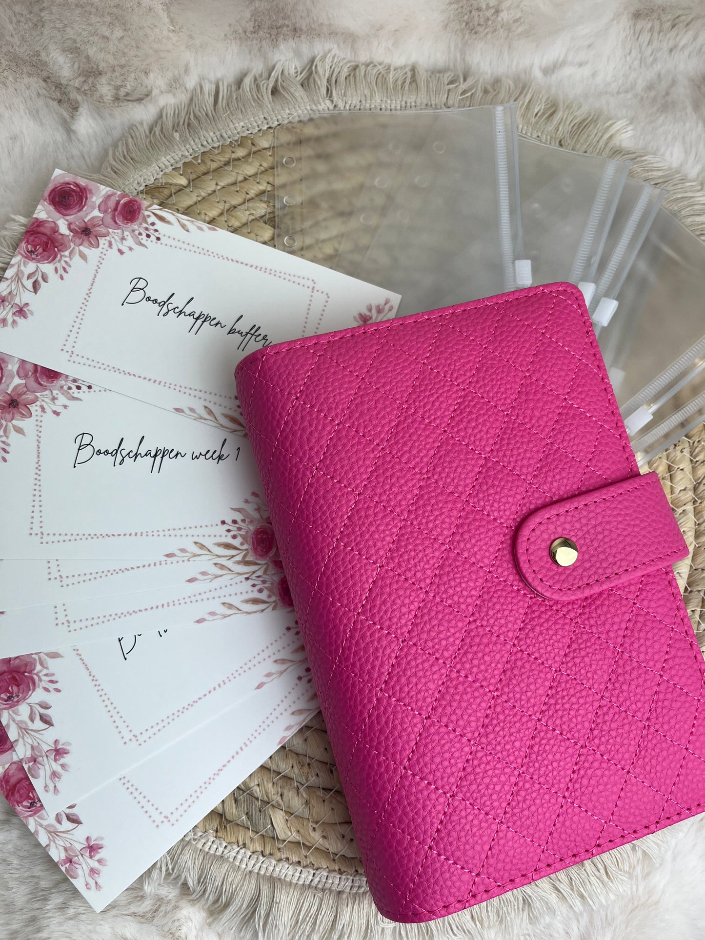 Boodschappen binder pebble flora hotpink A6