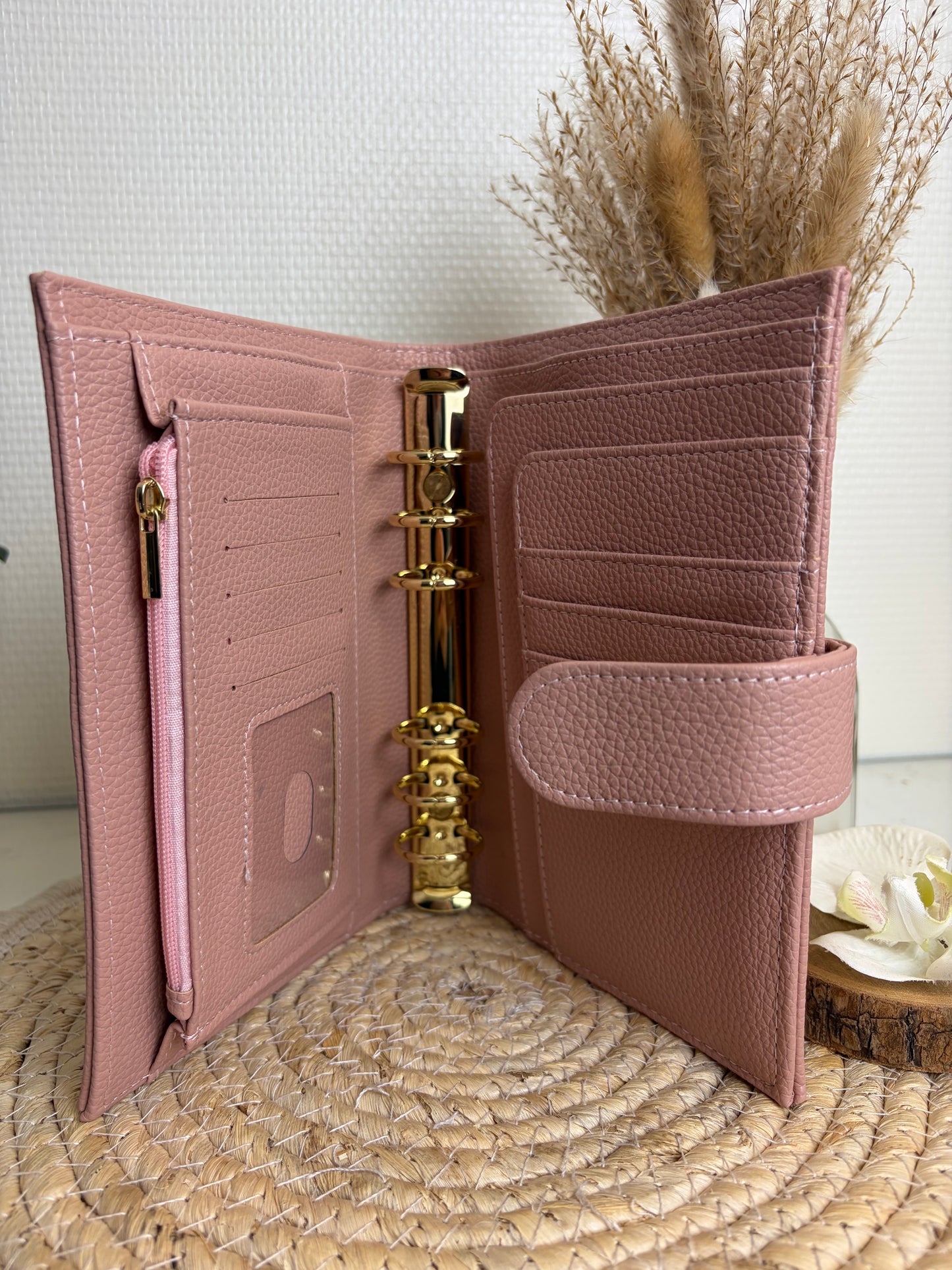 A6 binder dubbele drukknoop oud roze