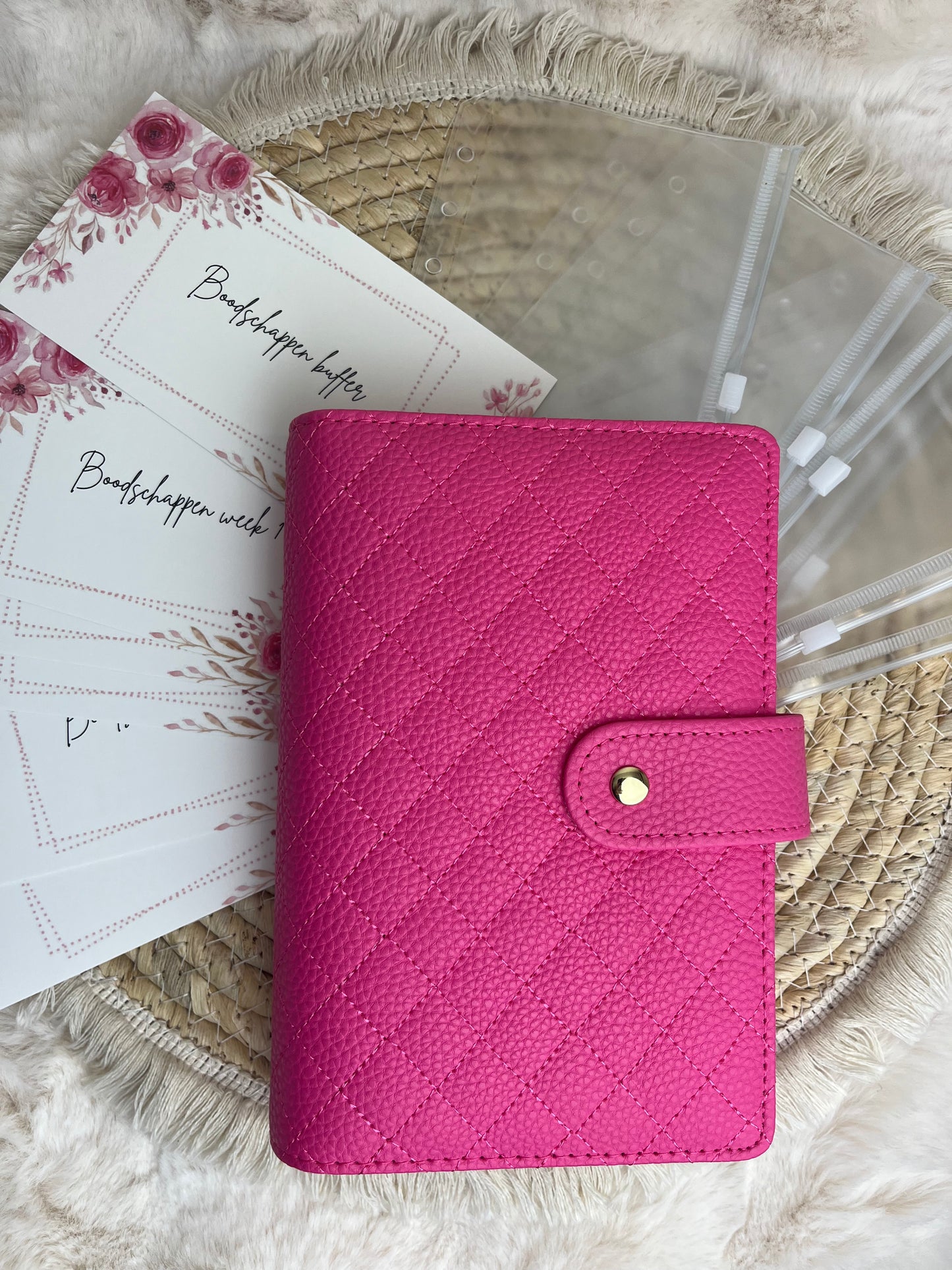 Boodschappen binder pebble flora hotpink A6