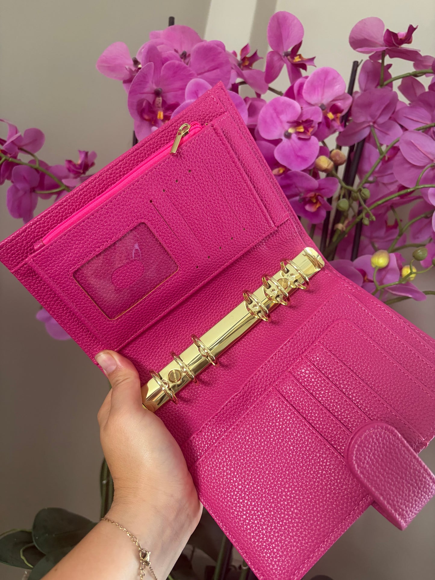 A6 binder dubbele drukknoop fuchsia