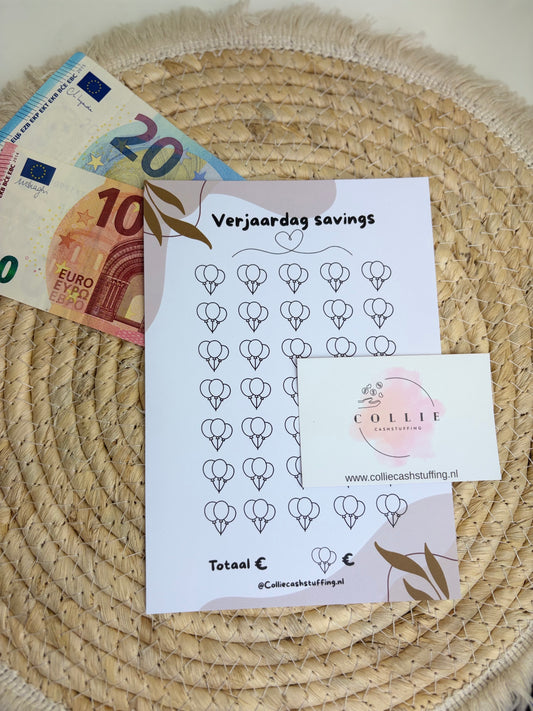 Verjaardag savings challenge japandi A5