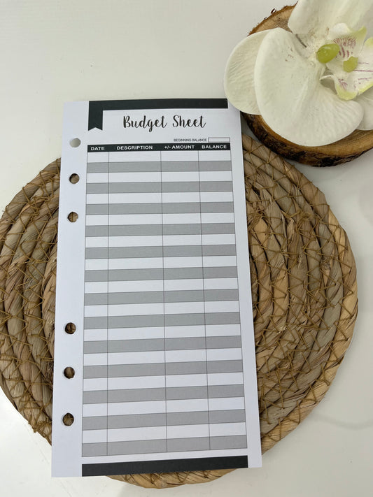 Budget sheet zwart