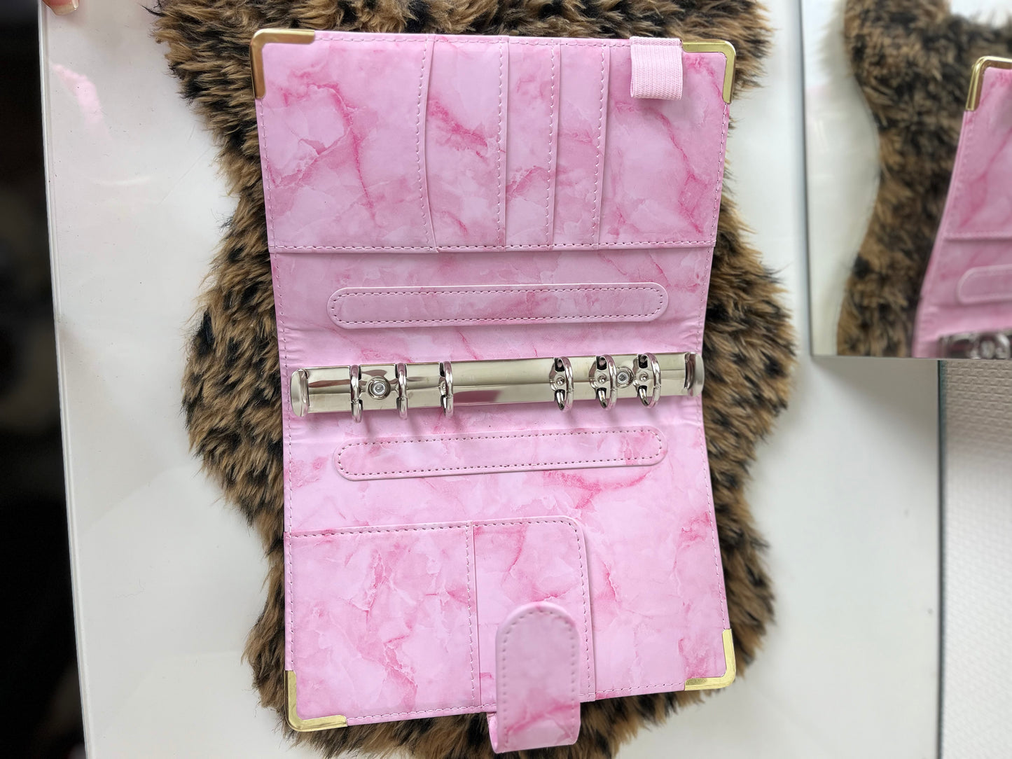 Binder marble roze met 5 zippers