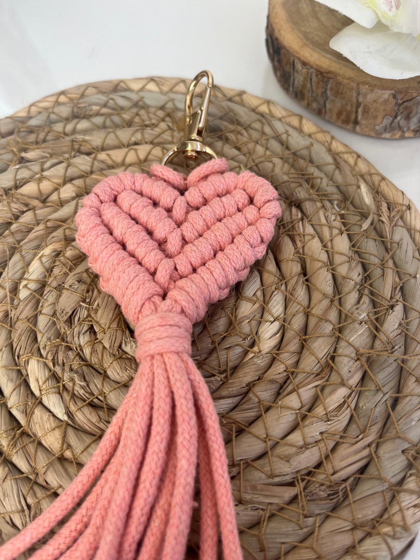 Sleutelhanger macramé hart roze