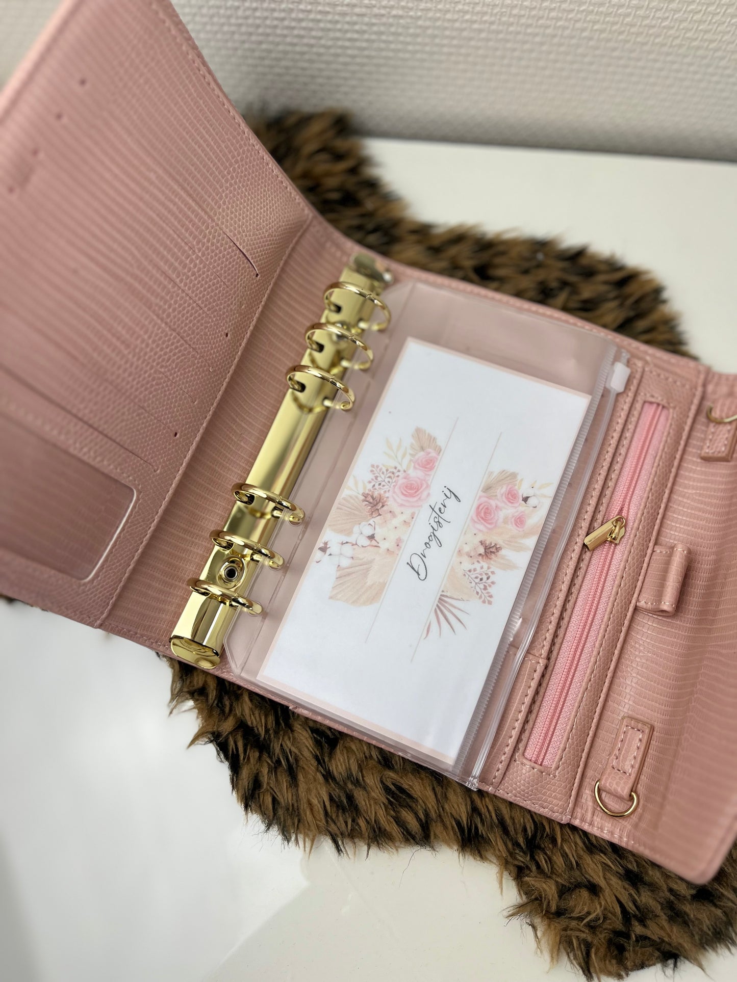 Luxe envelop binder lizzard a6 roze