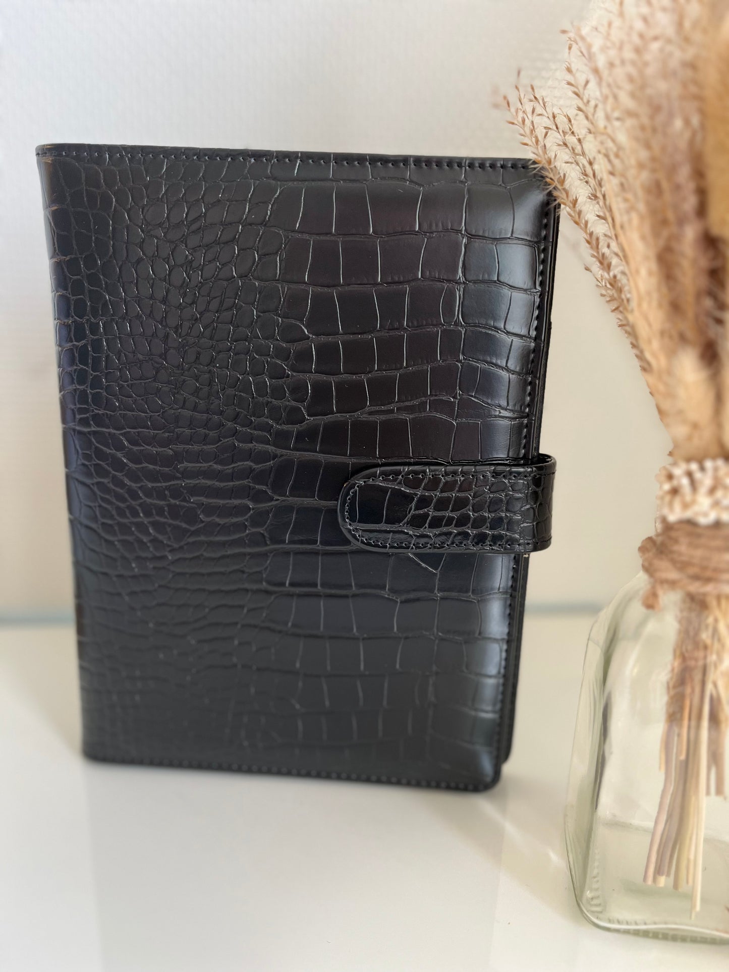 A5 Binder croco zwart