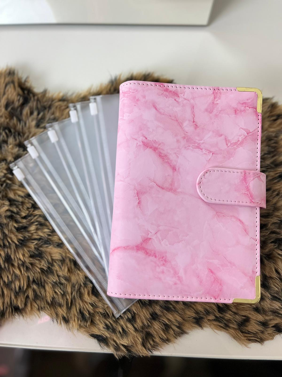 Binder marble roze met 5 zippers