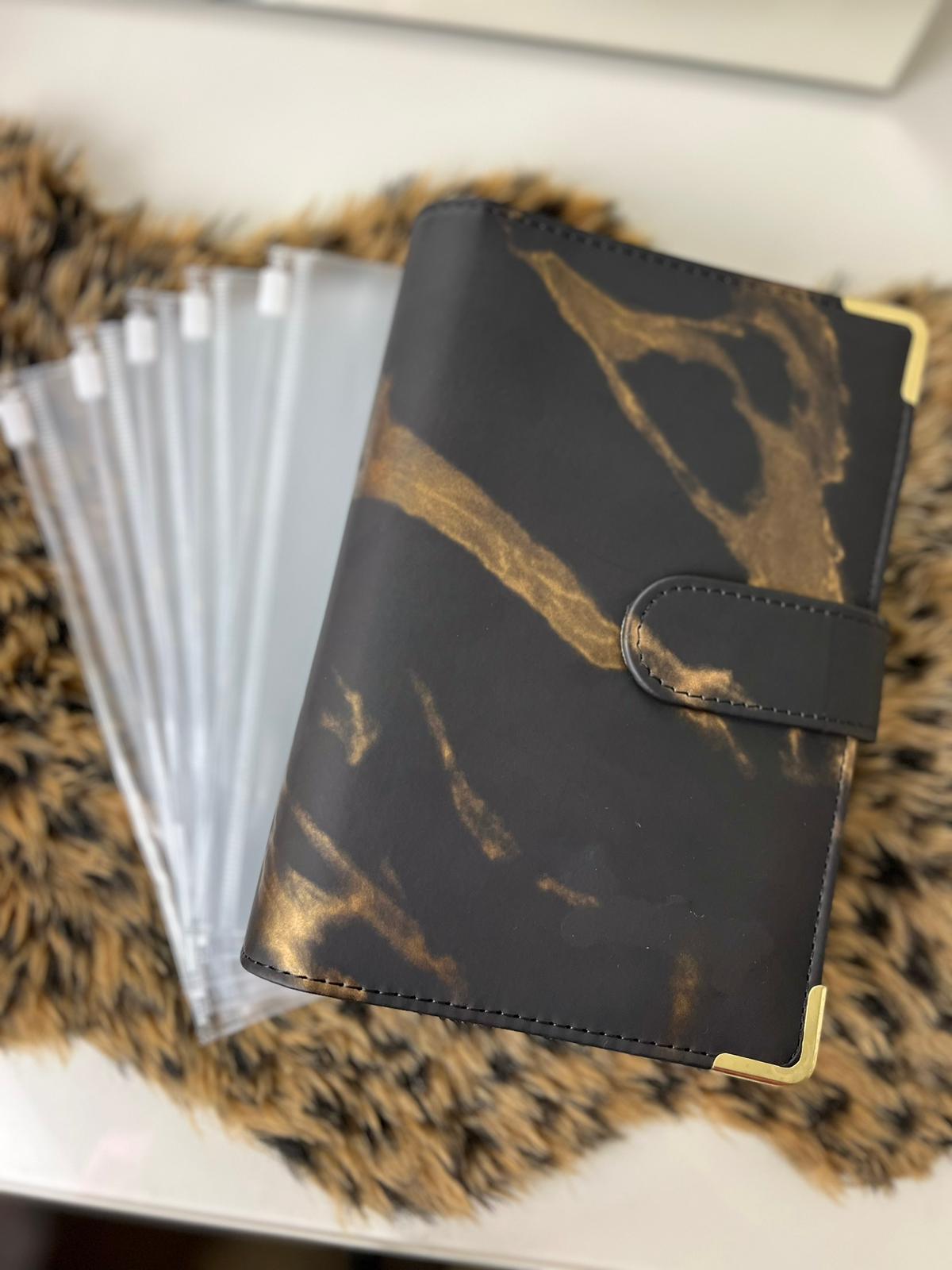 Binder marble zwart goud met 5 zippers