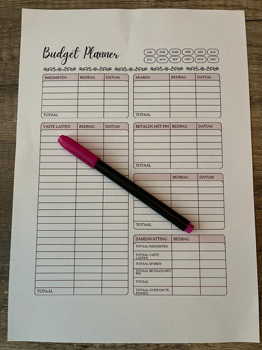 Budget planner invul blad